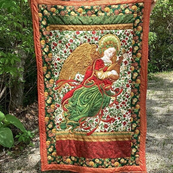 NWT. Hand Crafted Quilt Golden Christmas Angel Playing Lute - Picture 3 of 16